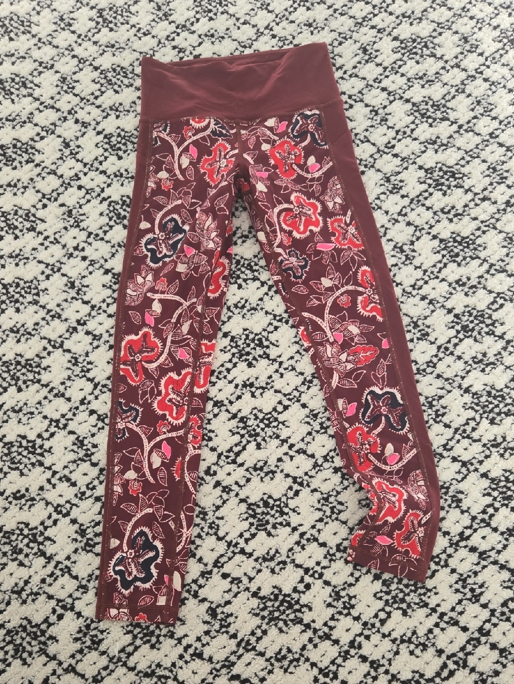 Athleta Maroon Floral-Print Leggings